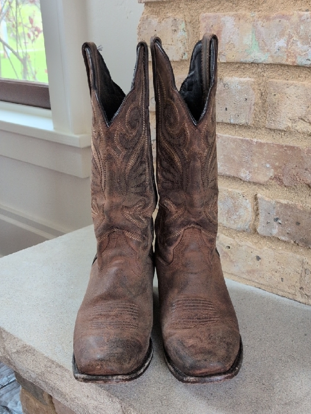 JB DILLON I Brown Leather Snip Toe Embroidered Cowgirl Western Cowboy Boots, 8.5 - Picture 3 of 16